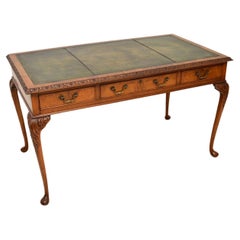 Used Burr Walnut Leather Top Desk / Writing Table