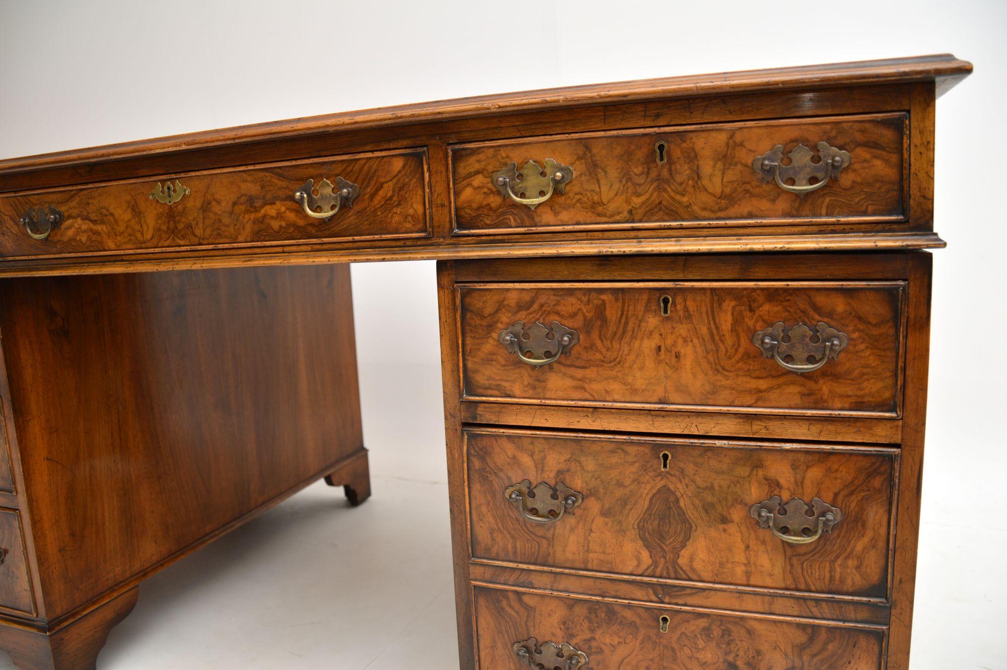Antique Burr Walnut Leather Top Partners Desk 2