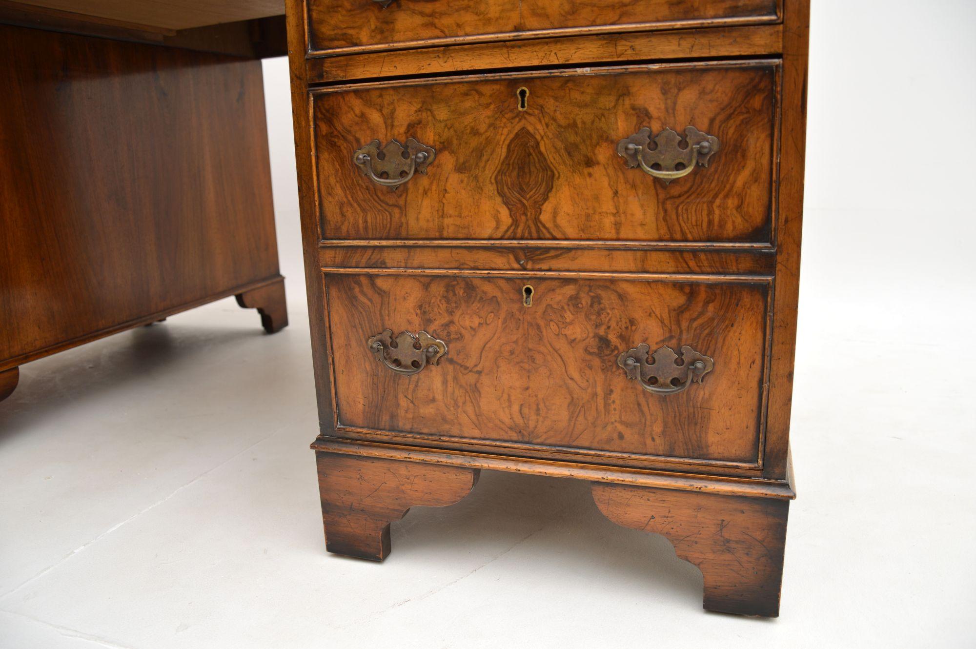 Antique Burr Walnut Leather Top Partners Desk 3