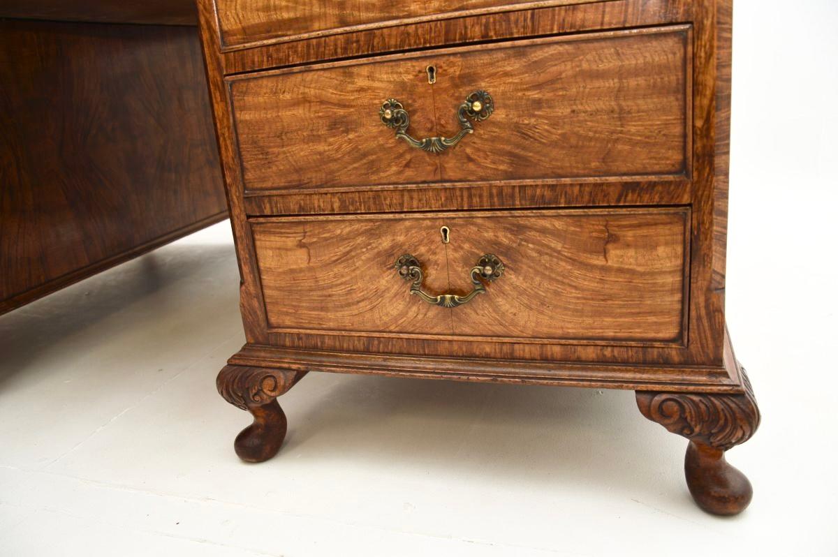 Antique Burr Walnut Leather Top Partners Desk 5