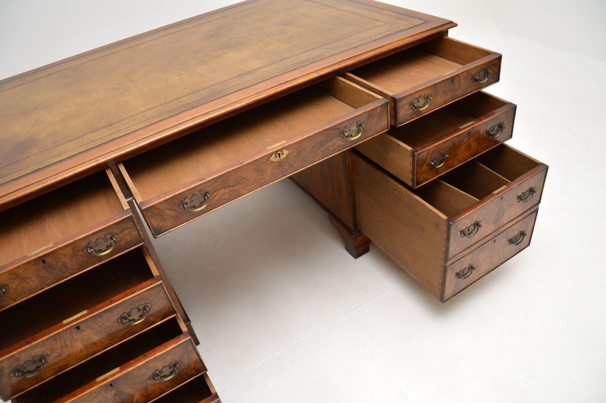 Antique Burr Walnut Leather Top Partners Desk 4