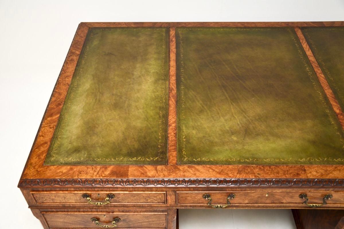 Antique Burr Walnut Leather Top Partners Desk 1