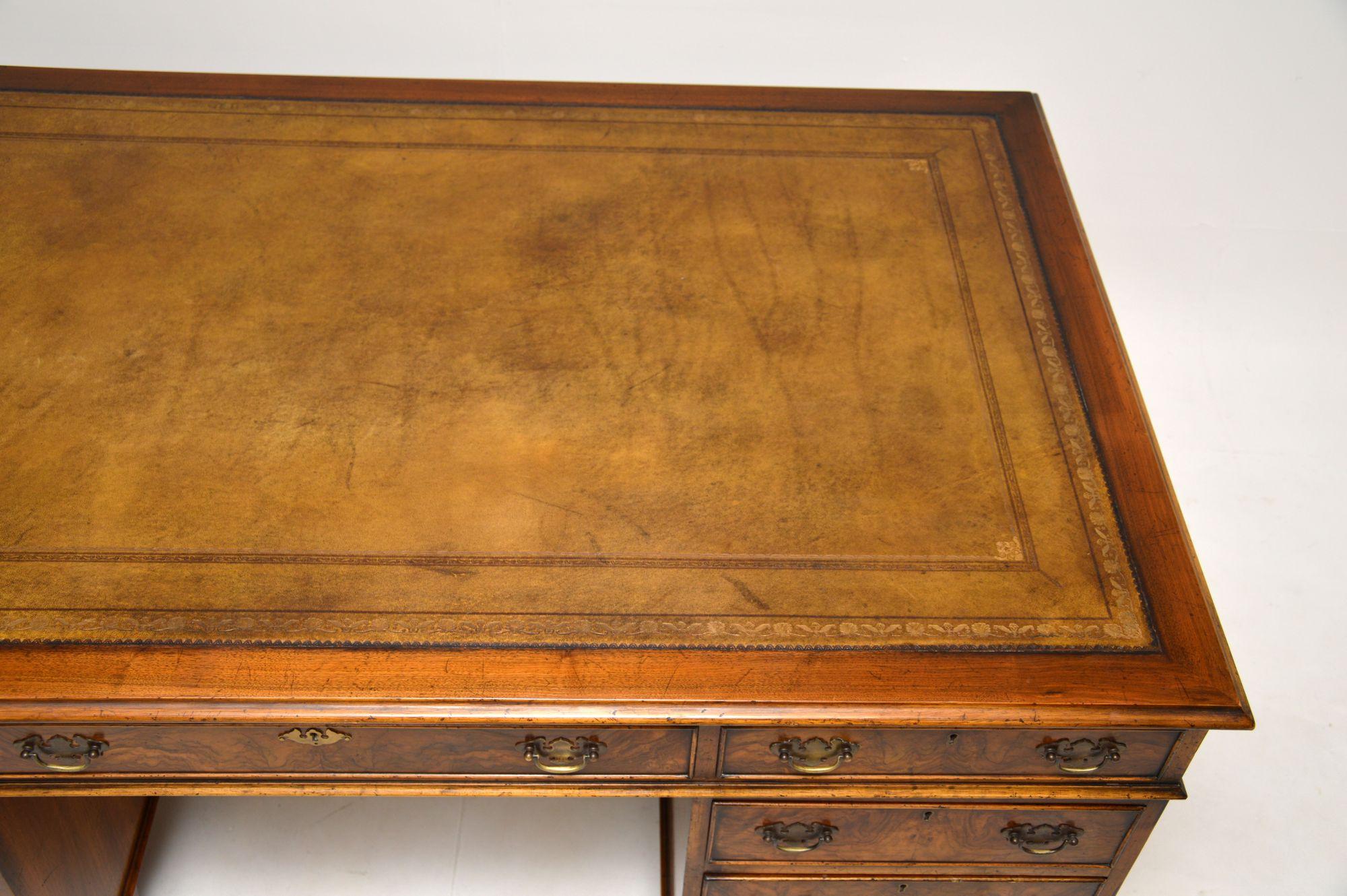 Mid-20th Century Antique Burr Walnut Leather Top Partners Desk
