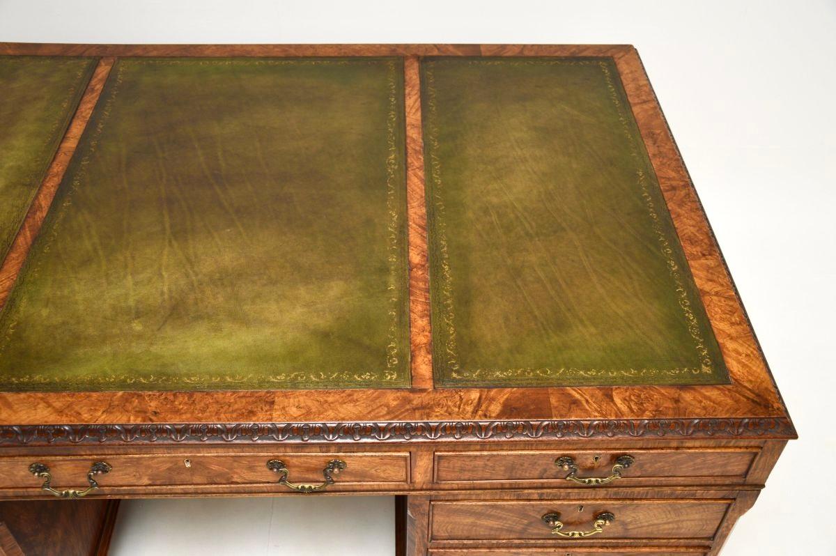 Antique Burr Walnut Leather Top Partners Desk 2