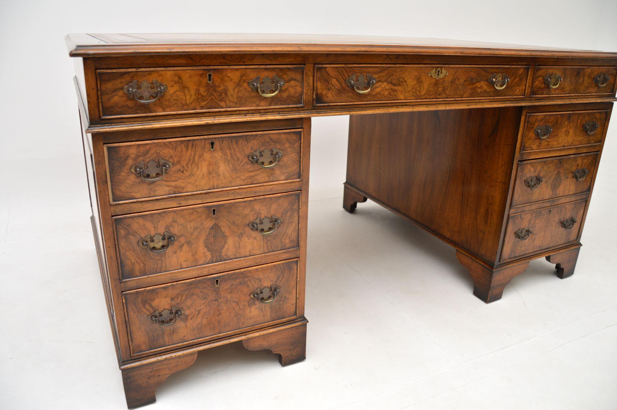 Antique Burr Walnut Leather Top Partners Desk 1