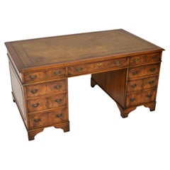 Antique Burr Walnut Leather Top Partners Desk