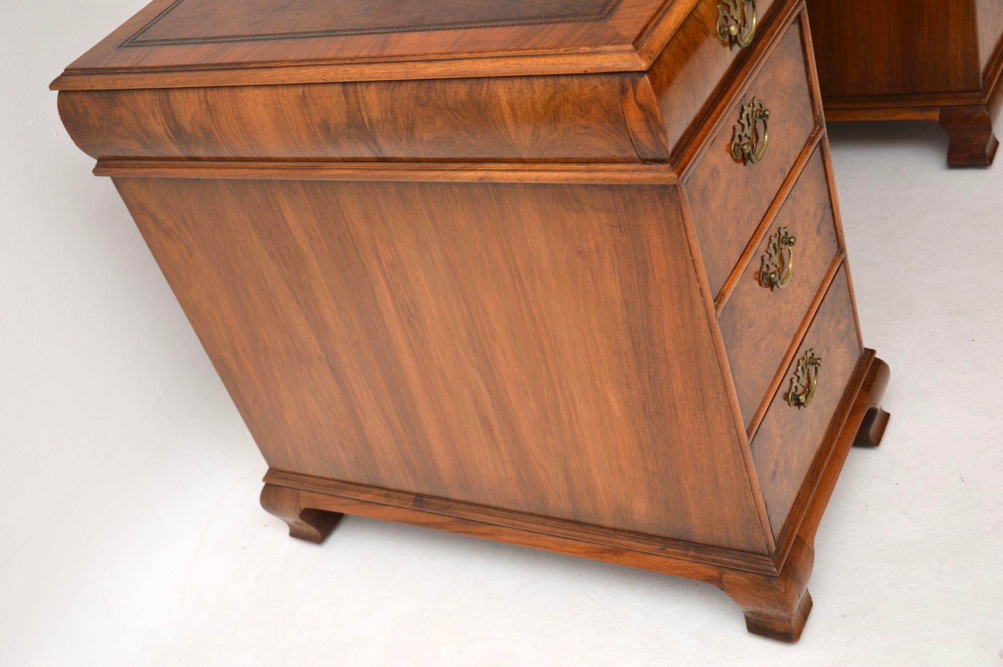 Antique Burr Walnut Leather Top Pedestal Desk 4
