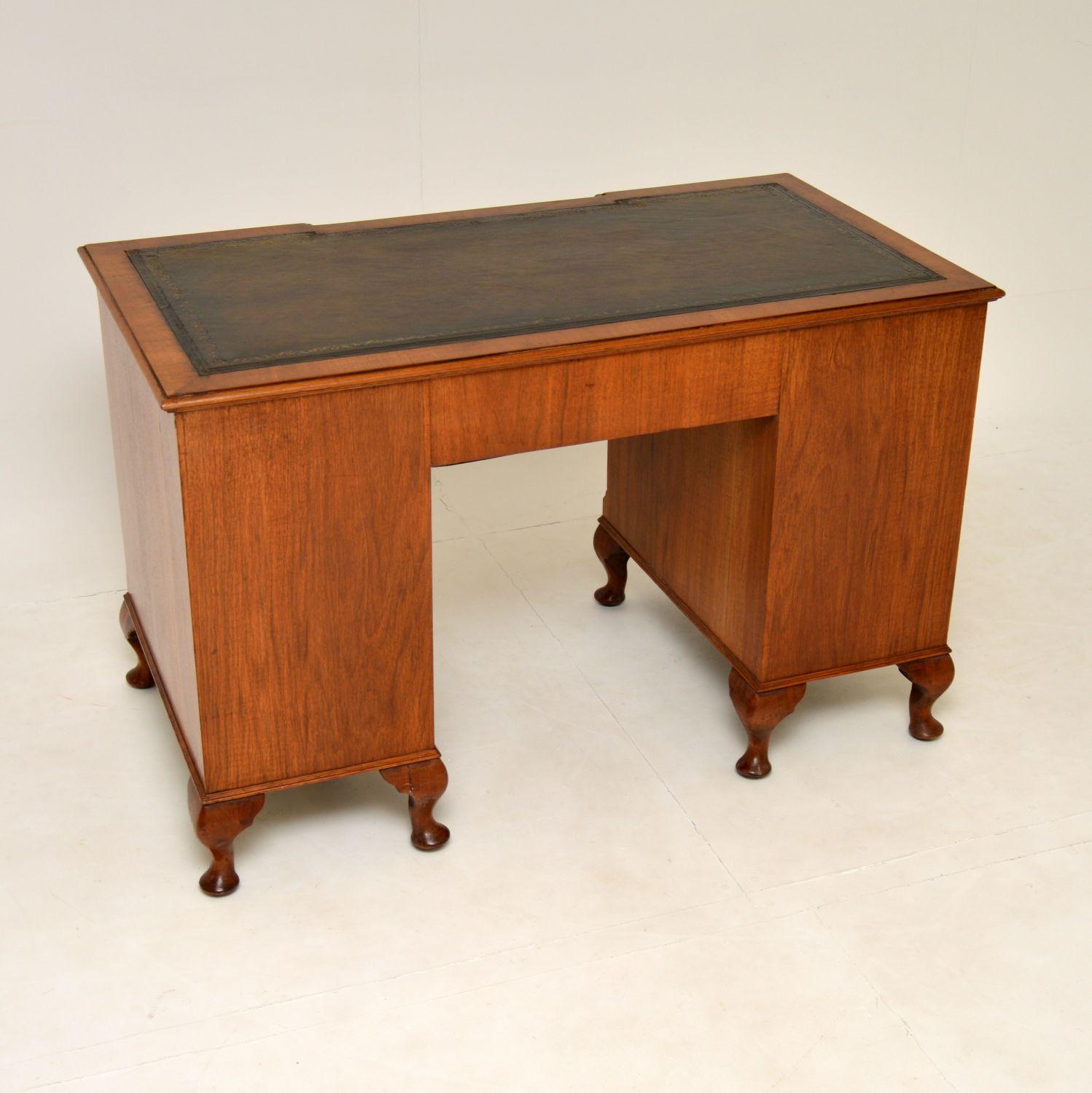 Antique Burr Walnut Leather Top Pedestal Desk 4