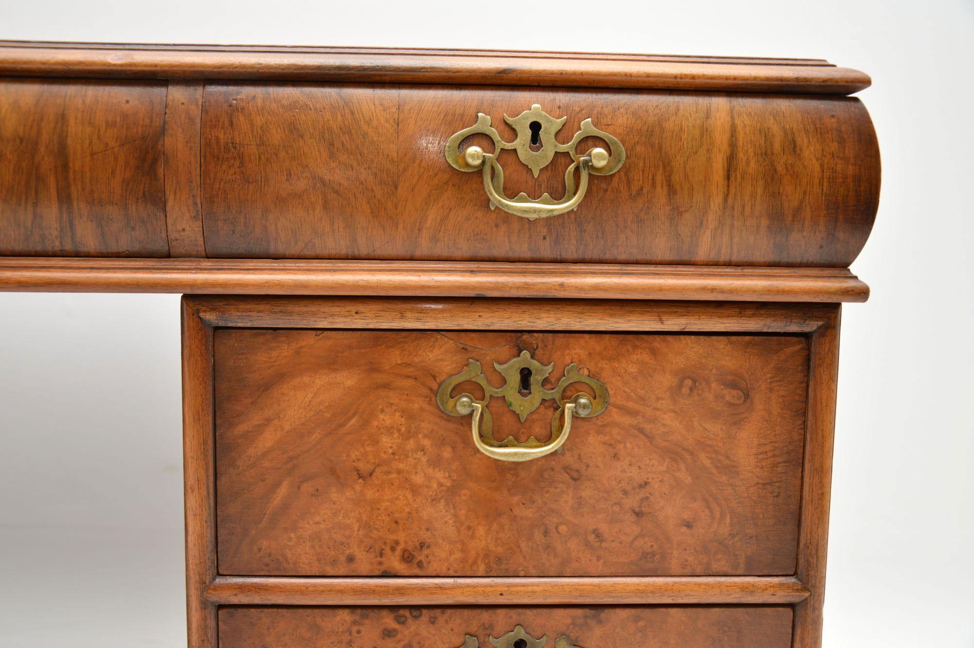 Antique Burr Walnut Leather Top Pedestal Desk 5