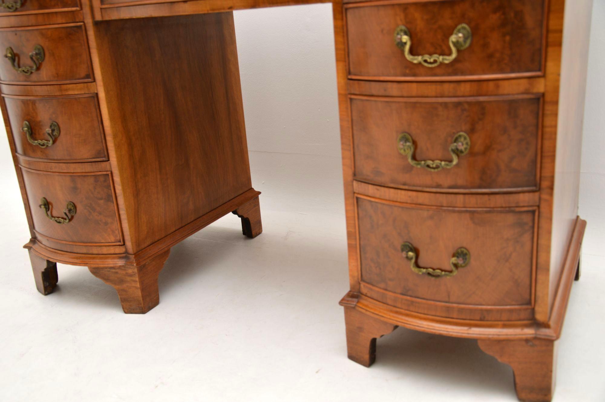 Antique Burr Walnut Leather Top Pedestal Desk 5