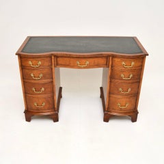 Antique Burr Walnut Leather Top Pedestal Desk