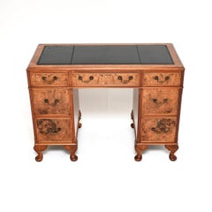 Antique Burr Walnut Leather Top Pedestal Desk