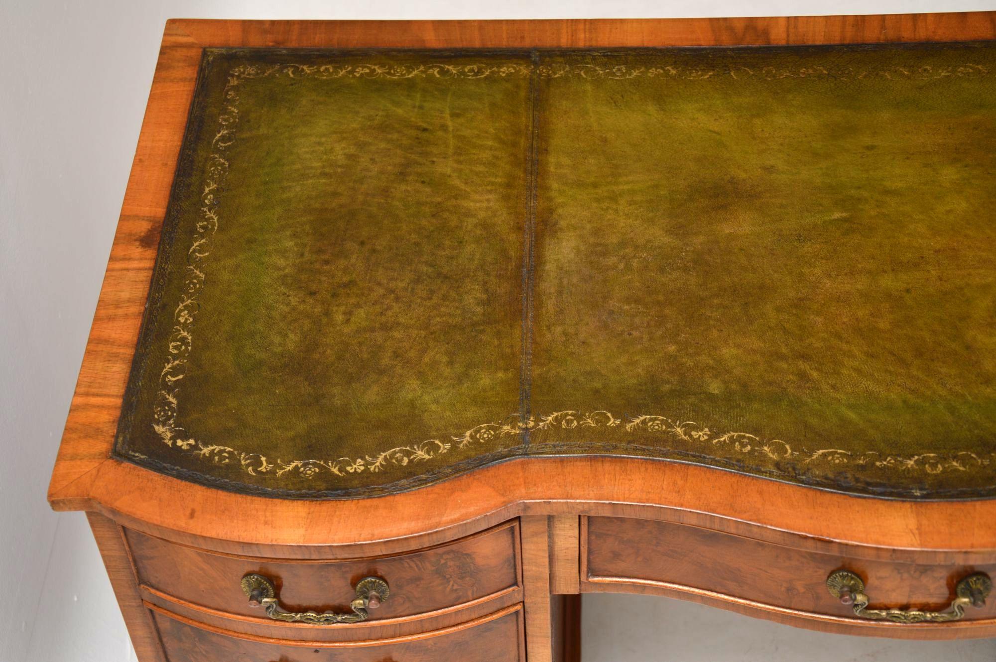 Georgian Antique Burr Walnut Leather Top Pedestal Desk