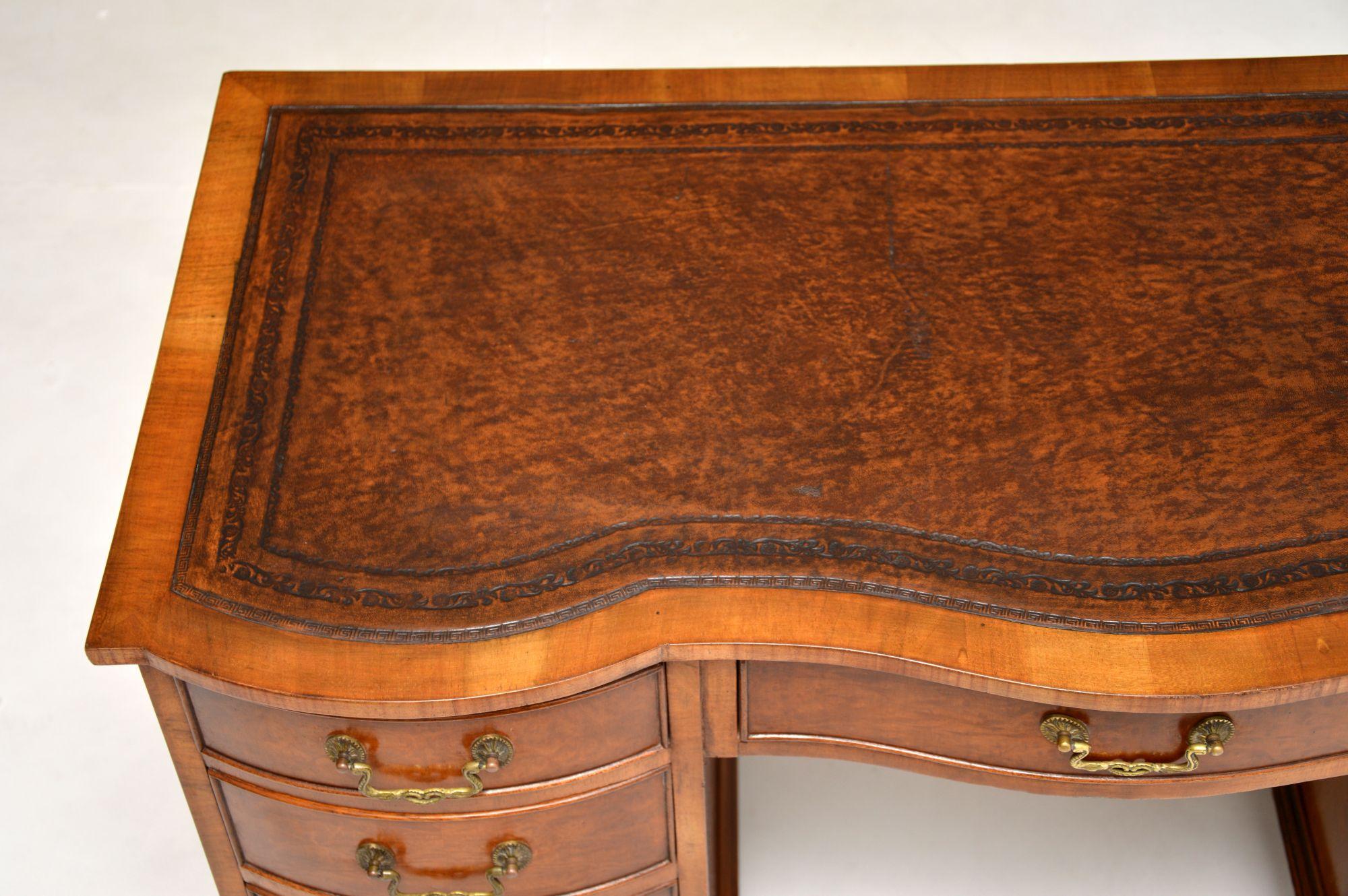 Antique Burr Walnut Leather Top Pedestal Desk 1