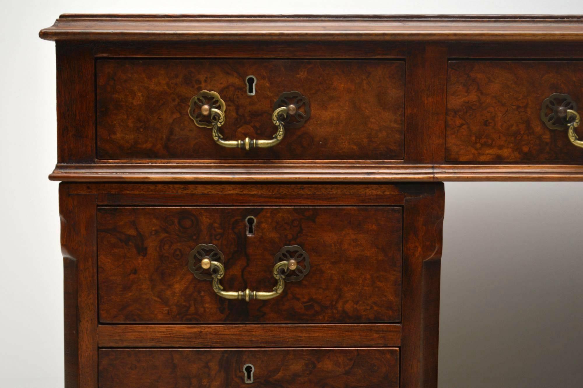 Antique Burr Walnut Leather Top Pedestal Desk 2
