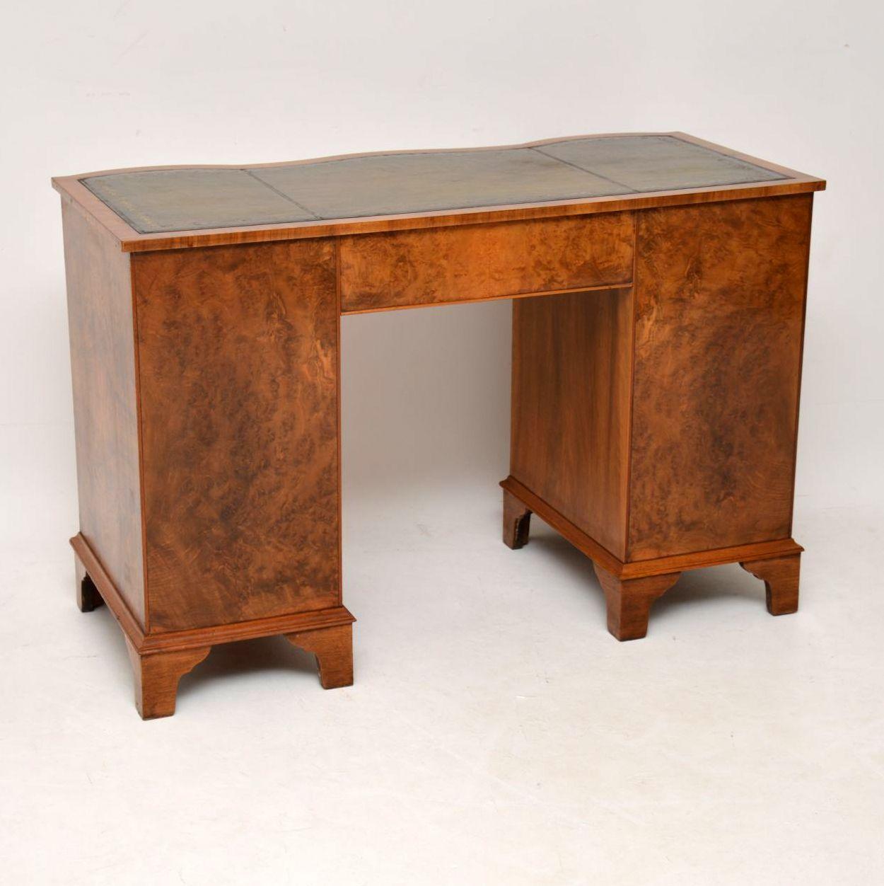 Antique Burr Walnut Leather Top Pedestal Desk 2