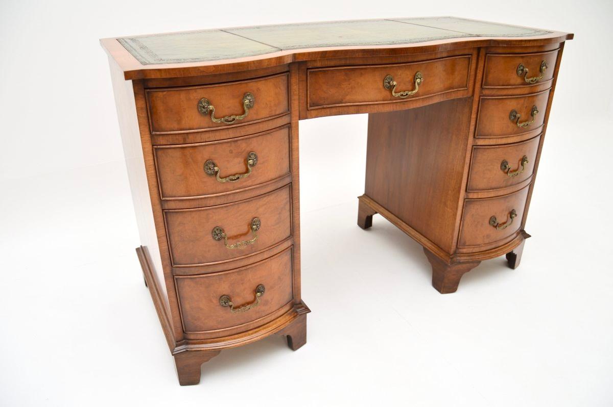 Antique Burr Walnut Leather Top Pedestal Desk For Sale 2