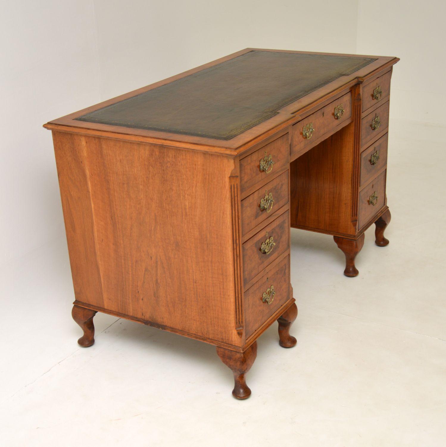 Antique Burr Walnut Leather Top Pedestal Desk 3