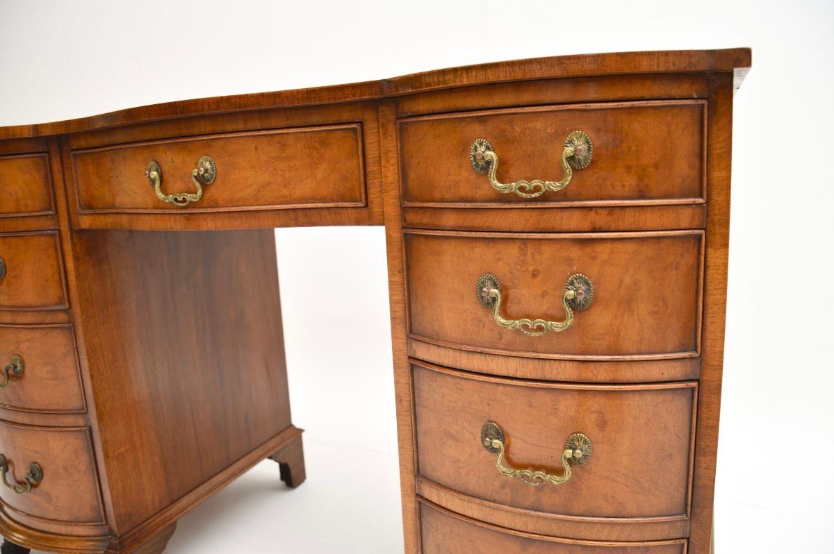 Antique Burr Walnut Leather Top Pedestal Desk For Sale 3