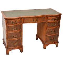Antique Burr Walnut Leather Top Pedestal Desk 