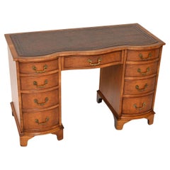 Antique Burr Walnut Leather Top Pedestal Desk