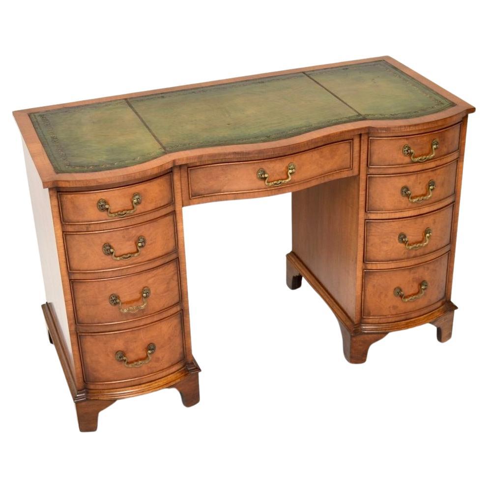 Antique Burr Walnut Leather Top Pedestal Desk For Sale