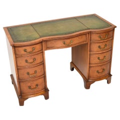 Vintage Burr Walnut Leather Top Pedestal Desk