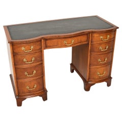 Antique Burr Walnut Leather Top Pedestal Desk