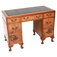 Antique Burr Walnut Leather Top Pedestal Desk