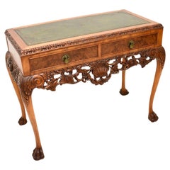 Antique Burr Walnut Leather Top Side Table
