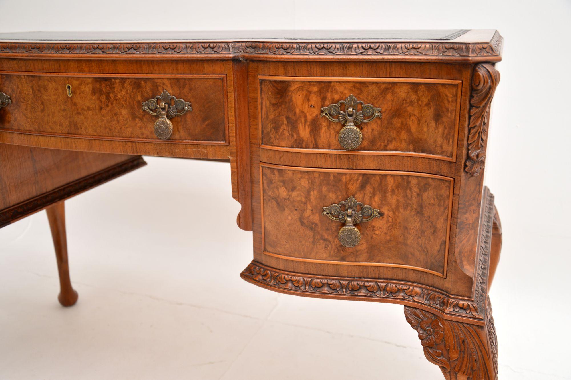Antique Burr Walnut Leather Top Writing Desk 5