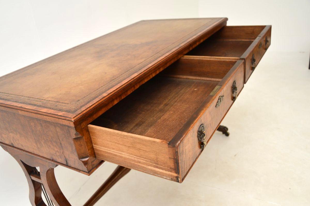 Antique Burr Walnut Leather Top Writing Desk 5