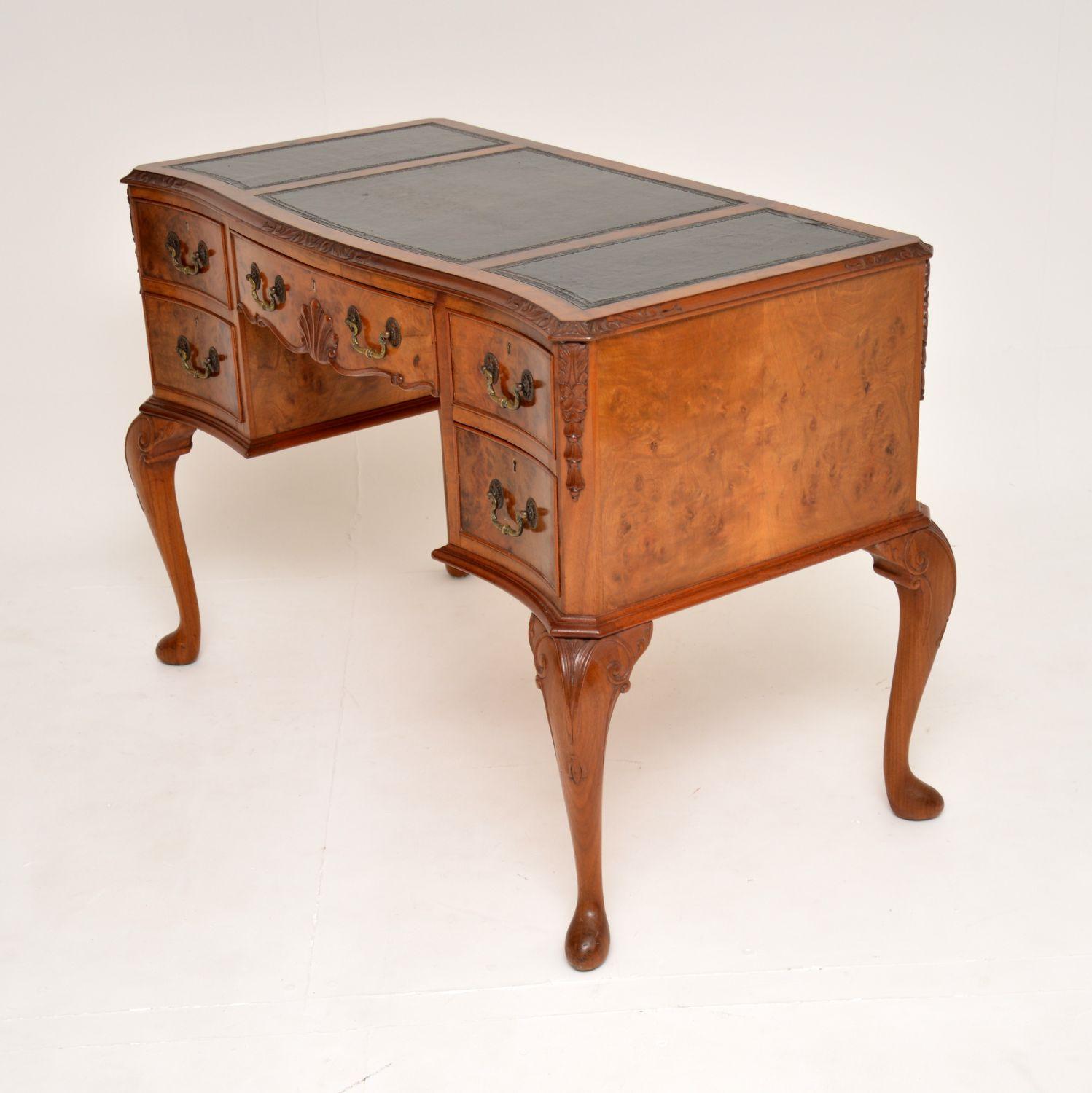 Antique Burr Walnut Leather Top Writing Desk 6