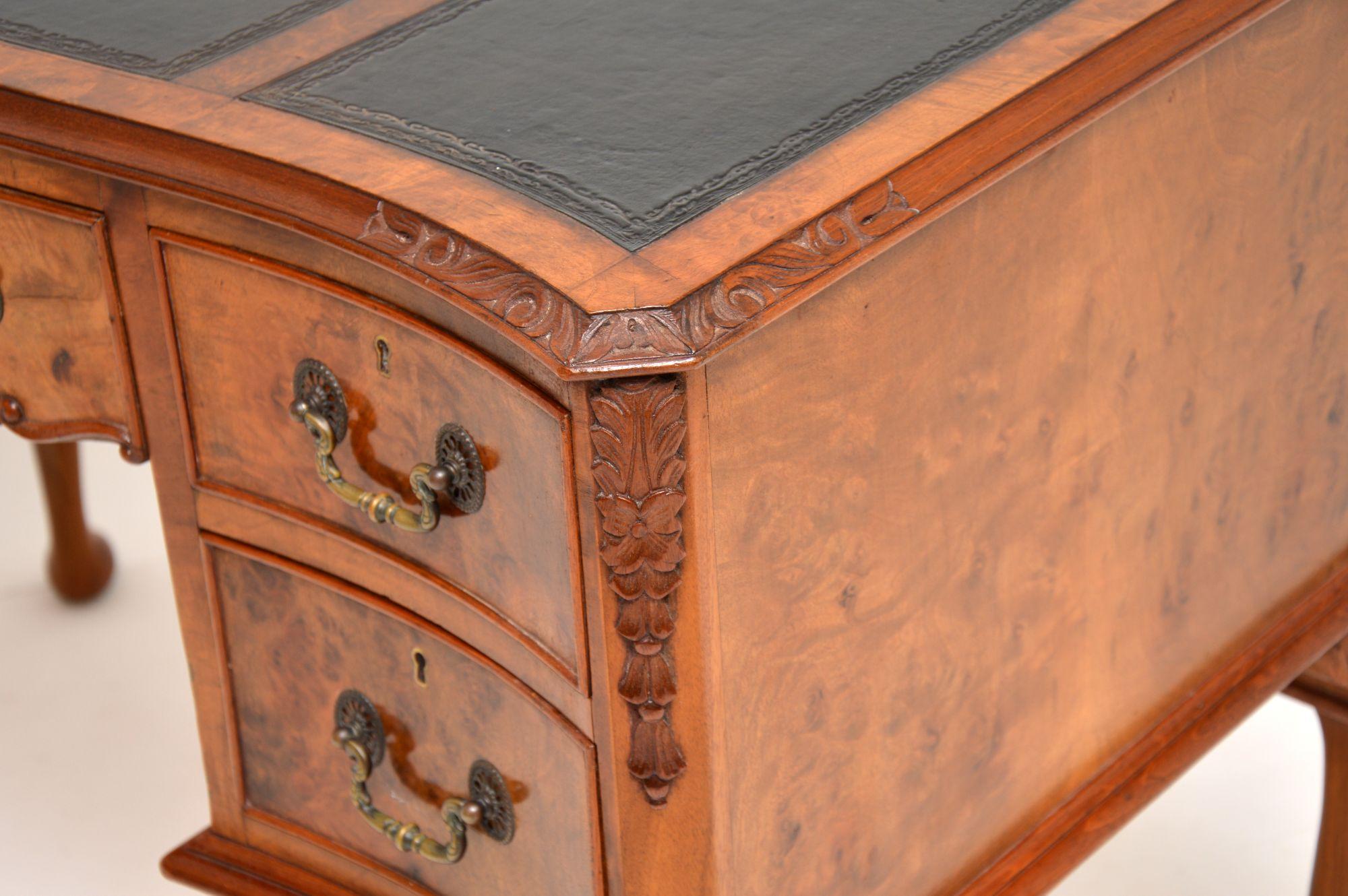 Antique Burr Walnut Leather Top Writing Desk 7