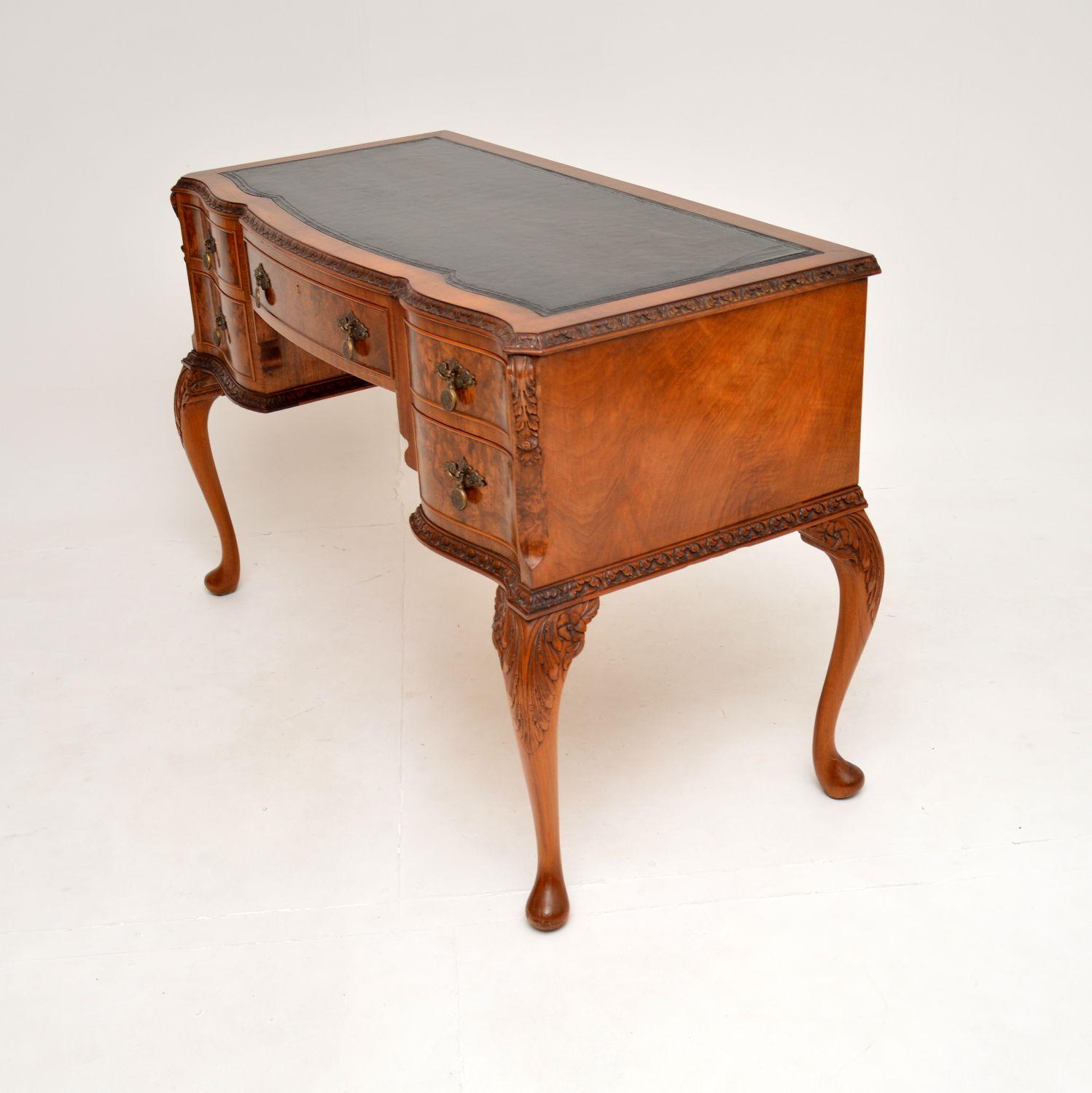 Queen Anne Antique Burr Walnut Leather Top Writing Desk