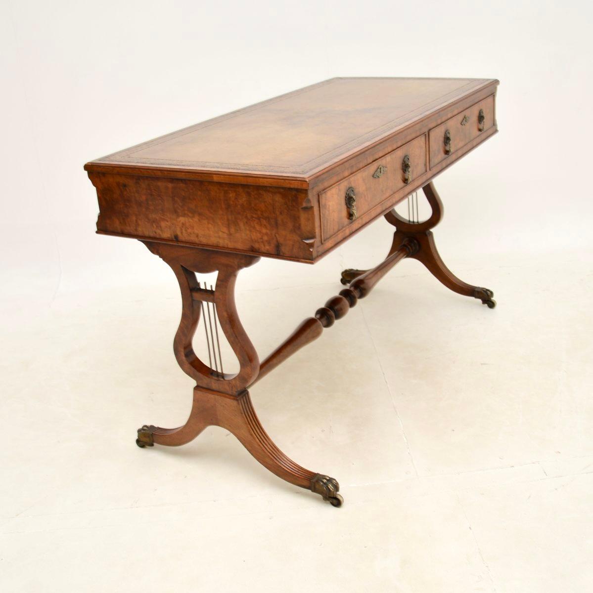 Regency Antique Burr Walnut Leather Top Writing Desk