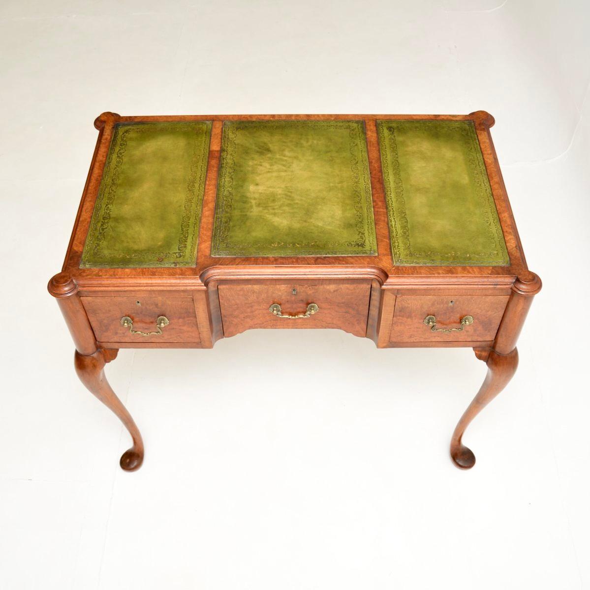 Late Victorian Antique Burr Walnut Leather Top Writing Desk