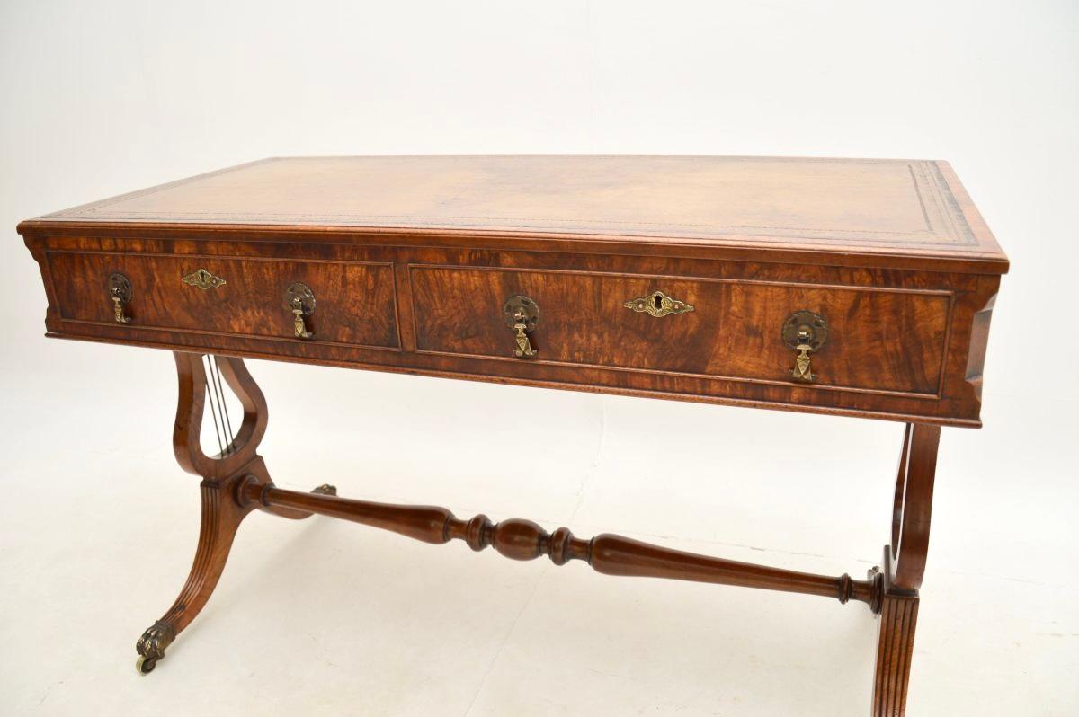 Late 19th Century Antique Burr Walnut Leather Top Writing Desk