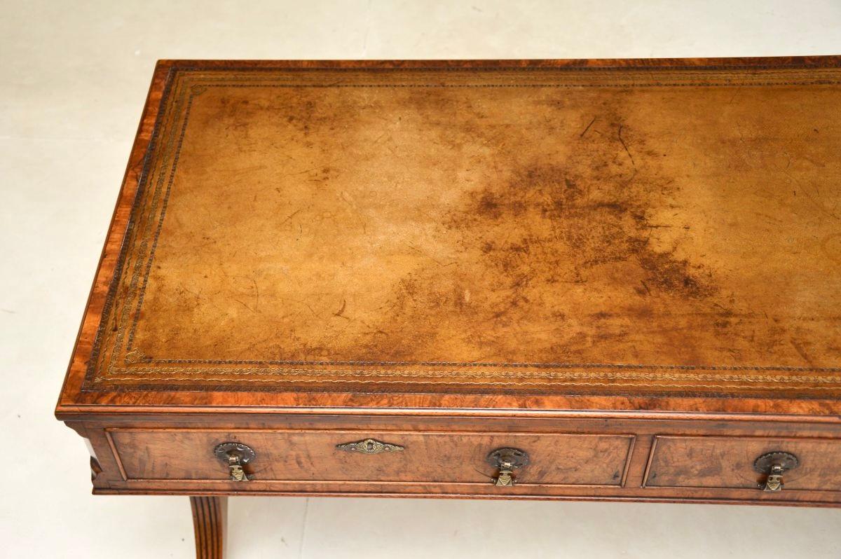 Antique Burr Walnut Leather Top Writing Desk 1