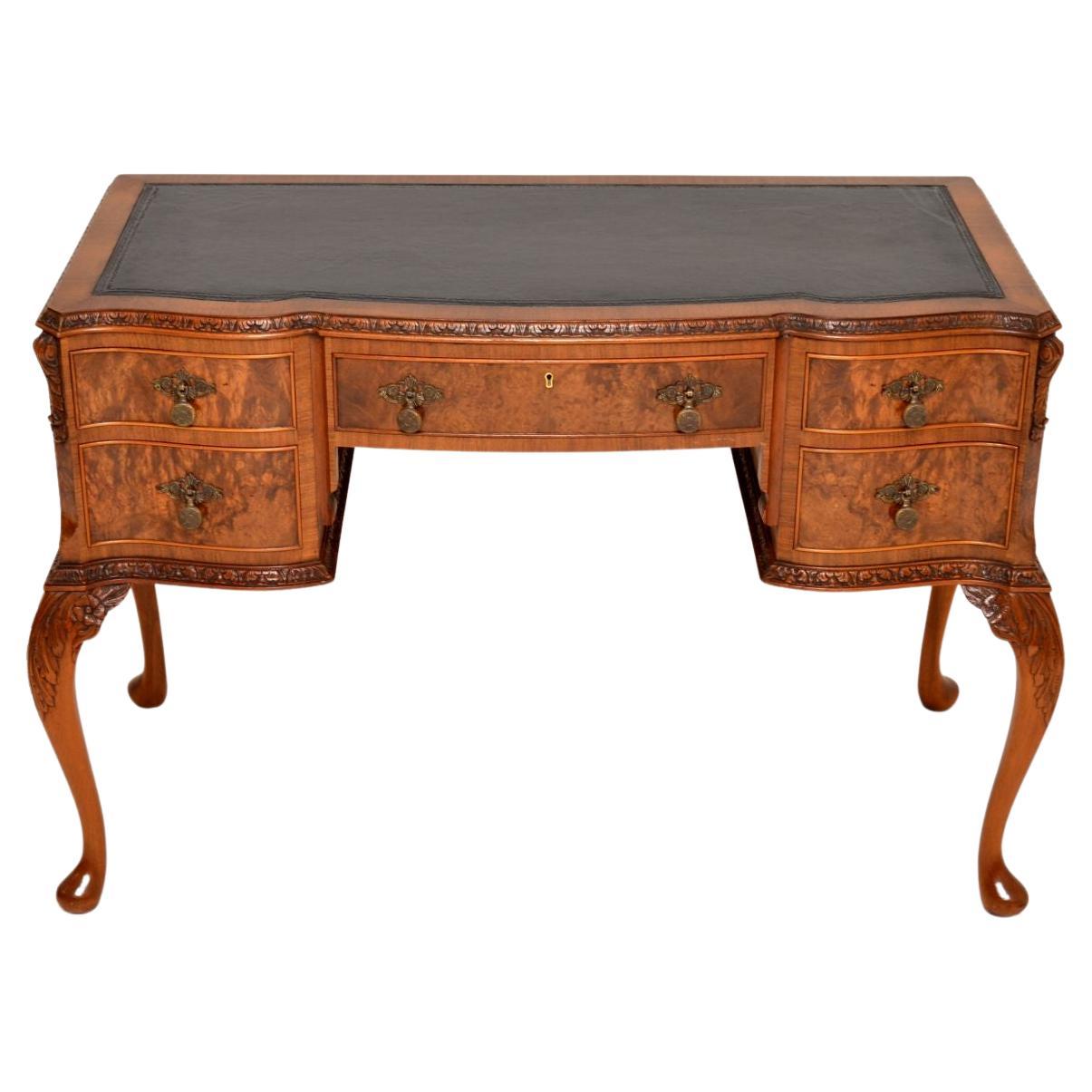 Antique Burr Walnut Leather Top Writing Desk