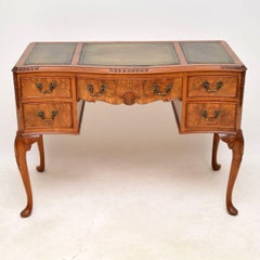 Antique Burr Walnut Leather Top Writing Table or Desk
