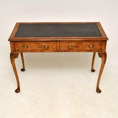 Antique Burr Walnut Leather Top Writing Table / Desk