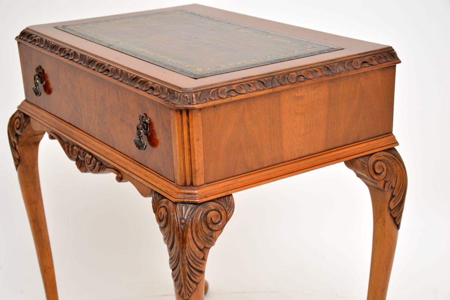 Mid-20th Century Antique Burr Walnut Leather Top Writing Table / Desk