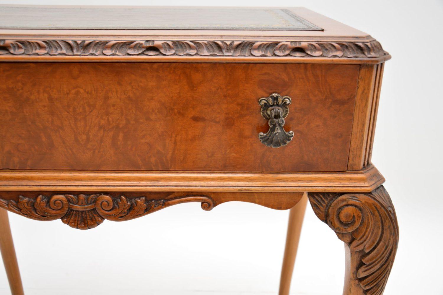 Antique Burr Walnut Leather Top Writing Table / Desk In Good Condition In London, GB