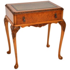 Vintage Burr Walnut Leather Top Writing Table / Desk