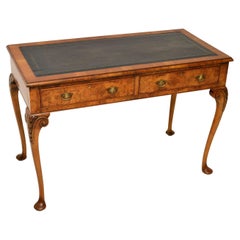 Antique Burr Walnut Leather Top Writing Table / Desk