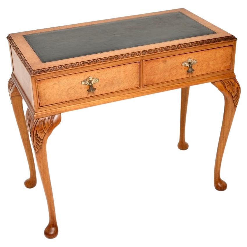 Antique Burr Walnut Leather Top Writing Table / Desk For Sale