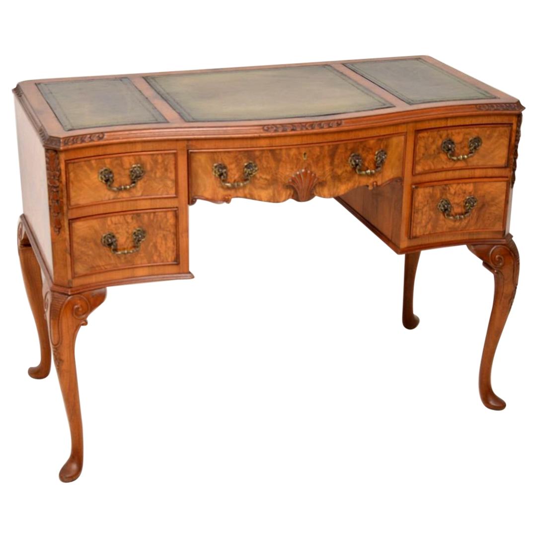 Antique Burr Walnut Leather Top Writing Table or Desk