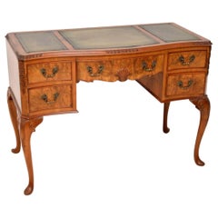 Antique Burr Walnut Leather Top Writing Table or Desk