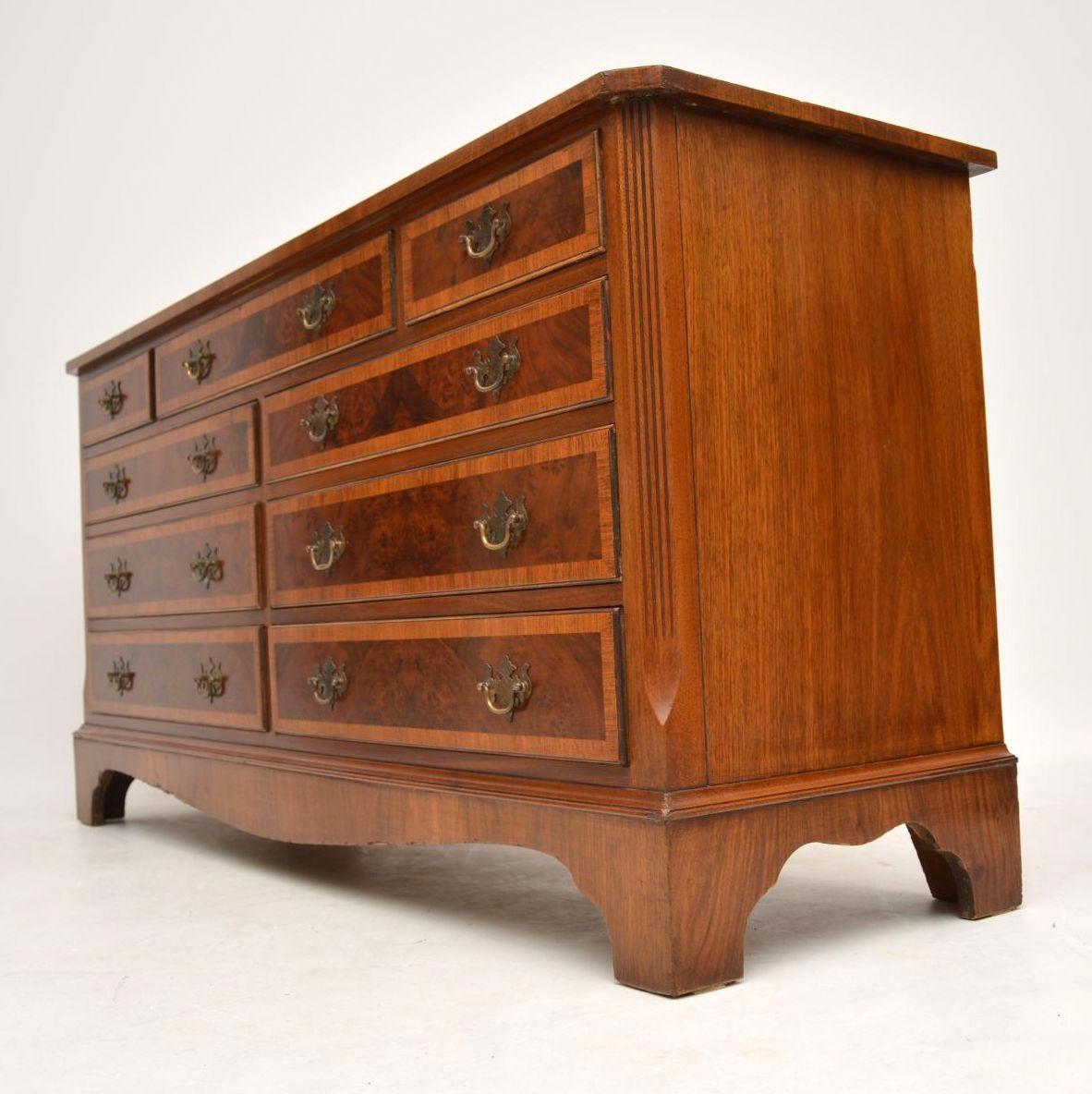Antique Burr Walnut Long Low Chest of Drawers 4